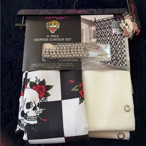 Ed Hardy Black and White Skull Shower 14 piece Curtain Set